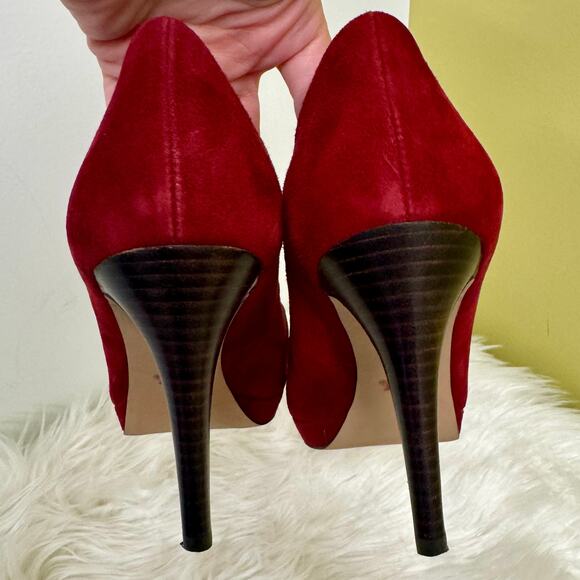 Coach Garden Loafer Platform Pump Heels Dark Red Suede Logo Womens 9B Career - Picture 8 of 14